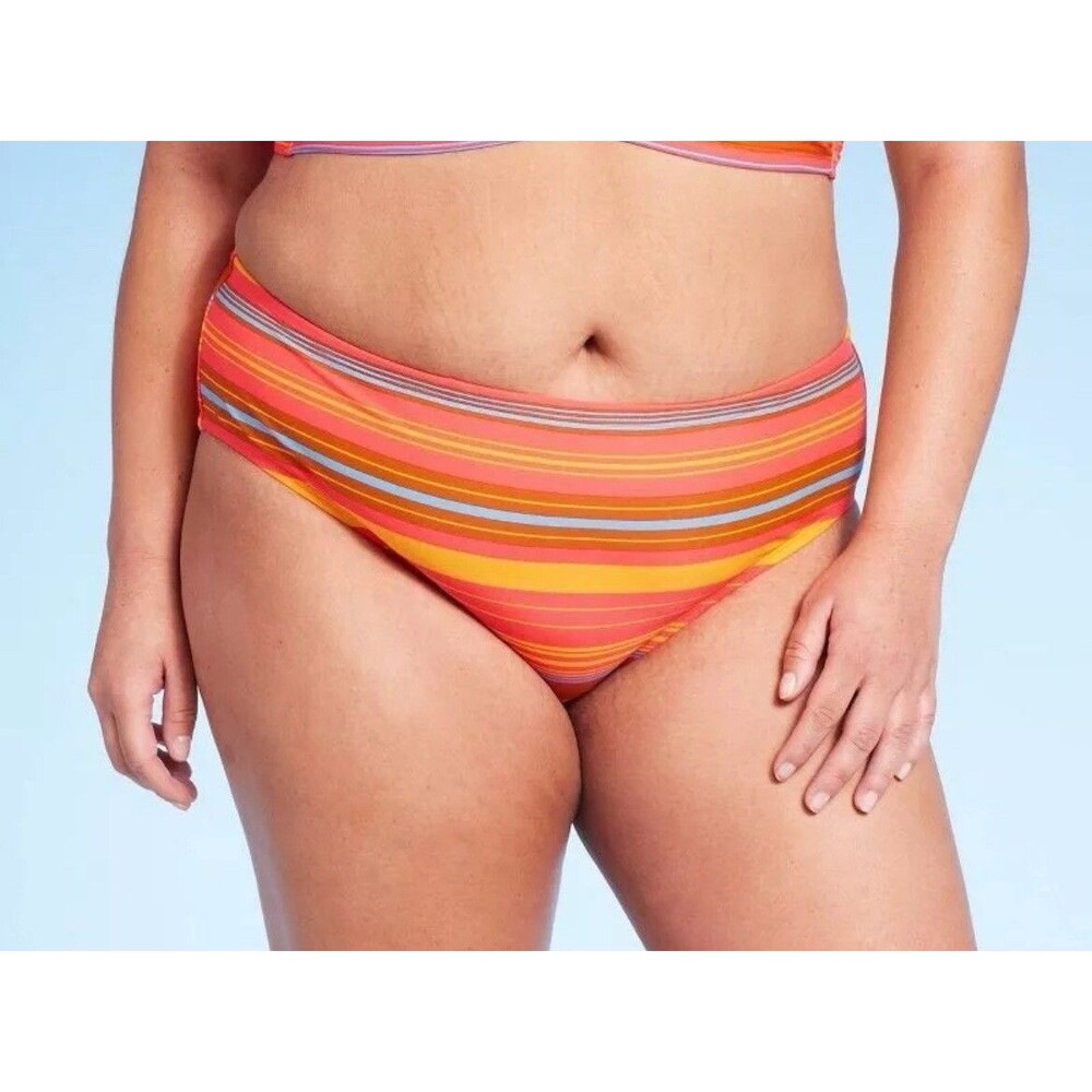 Women's Mid-Rise Full Coverage Hipster Bikini Bottom  Wild Fable Red Stripe 3XL